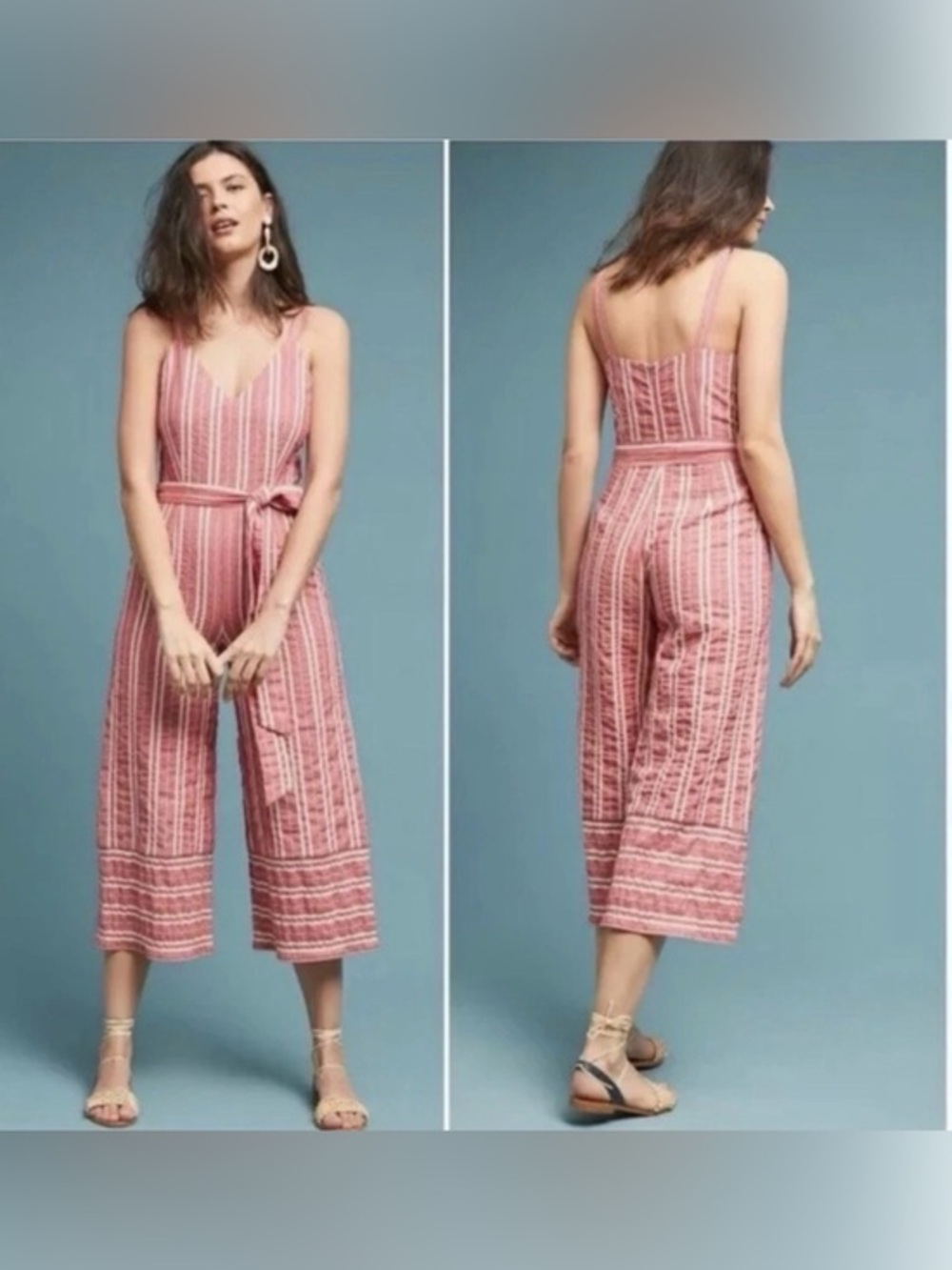 Anthropologie Ett Twa Robin striped cropped Jumpsuit, Size XS